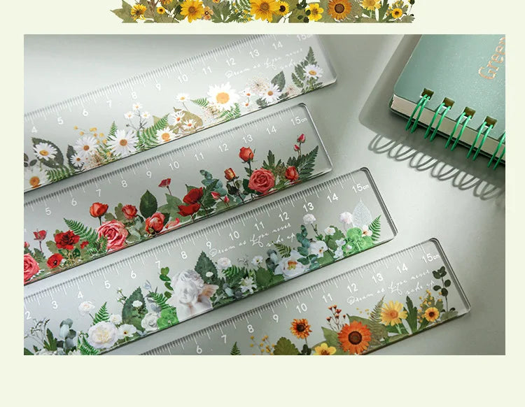 15cm Floral Design Ruler - Daisy & Rose Pattern Measuring Tool
