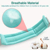 A light blue breathable wristband made of soft cotton for children, shown next to a close-up view.
