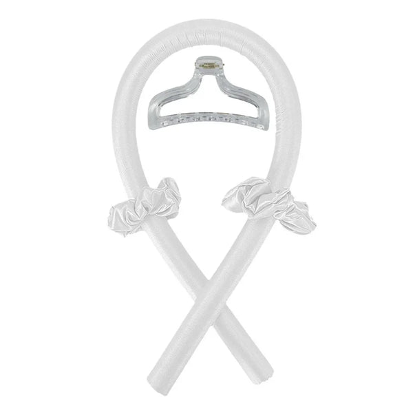 White heatless silk curling headband with a loop design