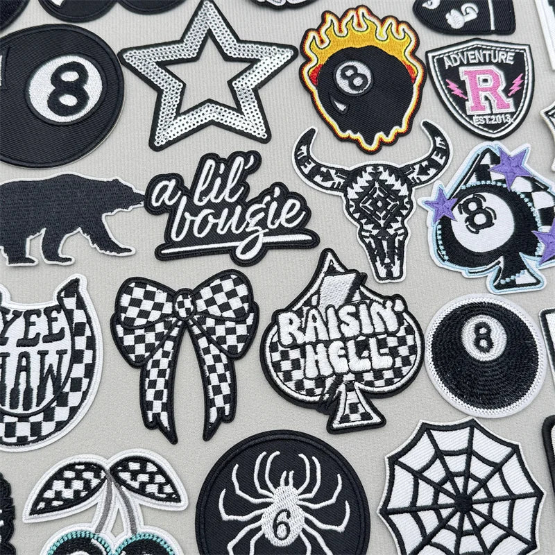 Black & White Racing Flag Embroidered Patches (Iron-On / Sew-On)
