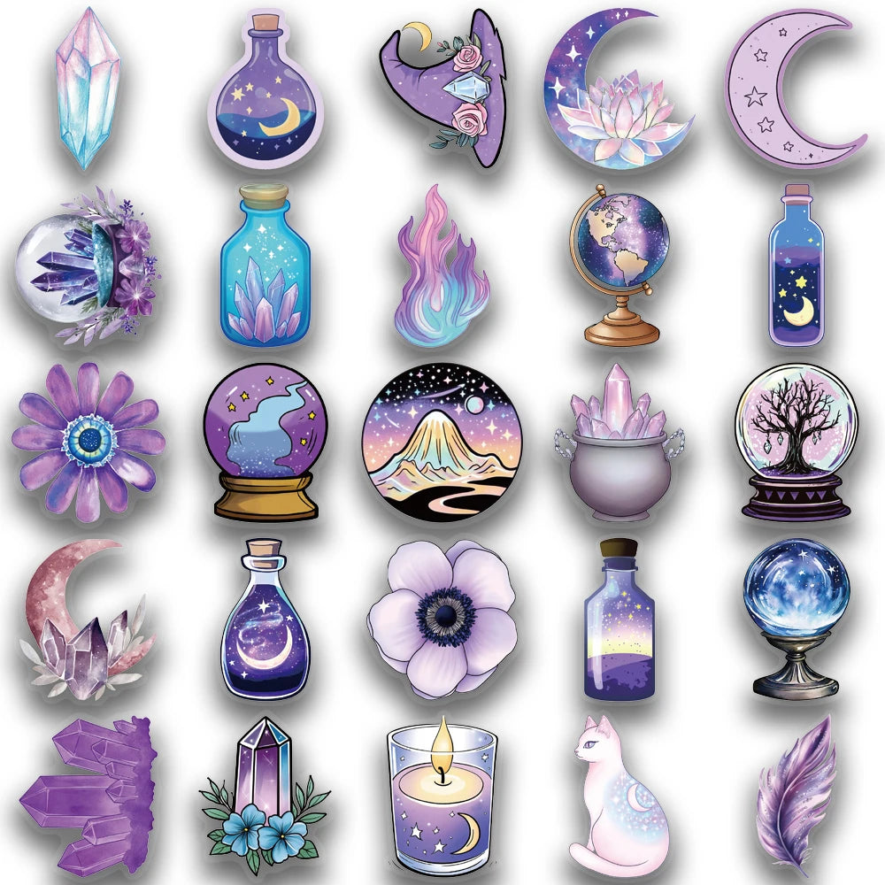 Purple Witch Magic Sticker Pack – 50 Waterproof Vinyl Decals
