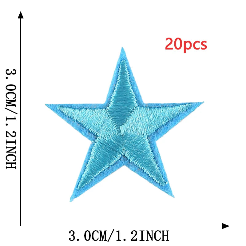 A blue star embroidery patch shown against a measurement scale, indicating its size is 3.0cm or 1.2inch.