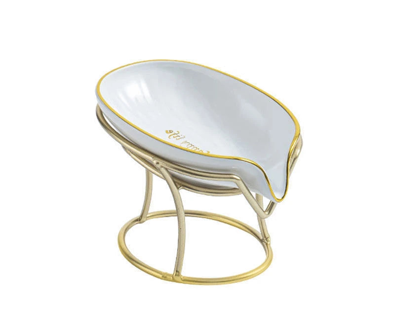 Leaf-Shape Self-Draining Soap Dish with Metal Bracket