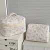 Pink Bow Plaid Quilted Cosmetic Bag with Multiple Compartments