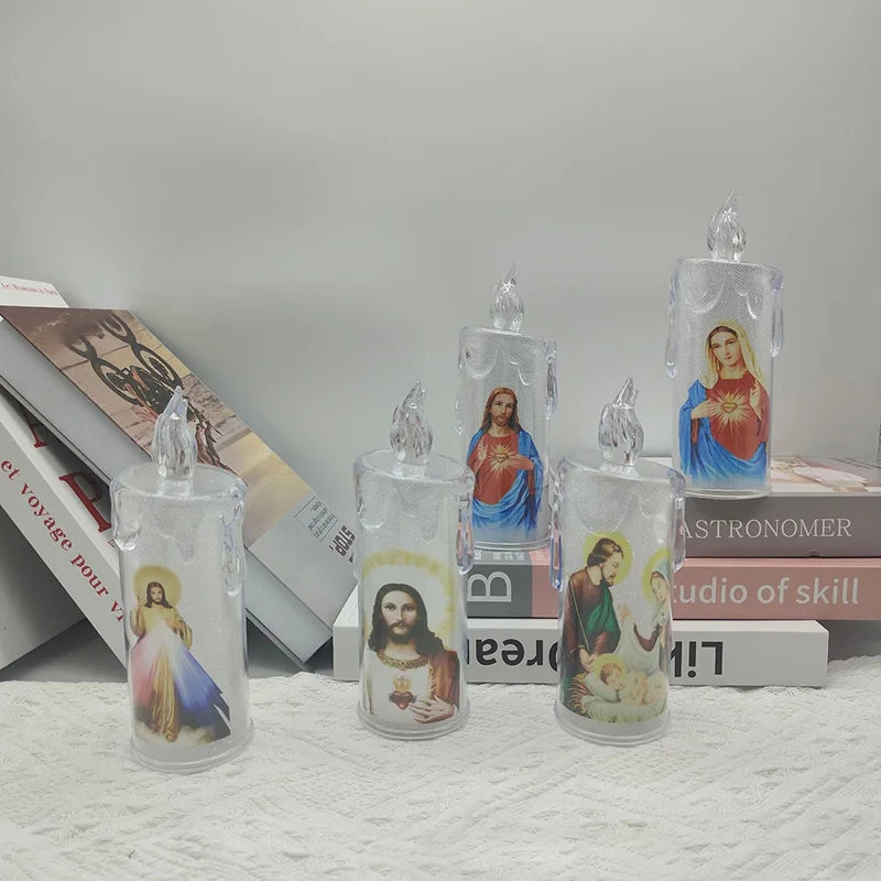 Flameless LED Prayer Candle with Religious Icon