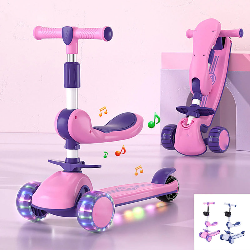 Kids 3-Wheel LED Light-Up Scooter with Adjustable Handlebar & Removable Seat