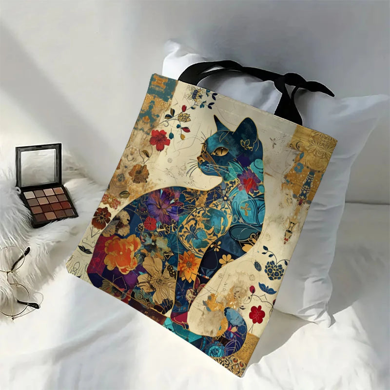 Floral Cat Canvas Tote Bag