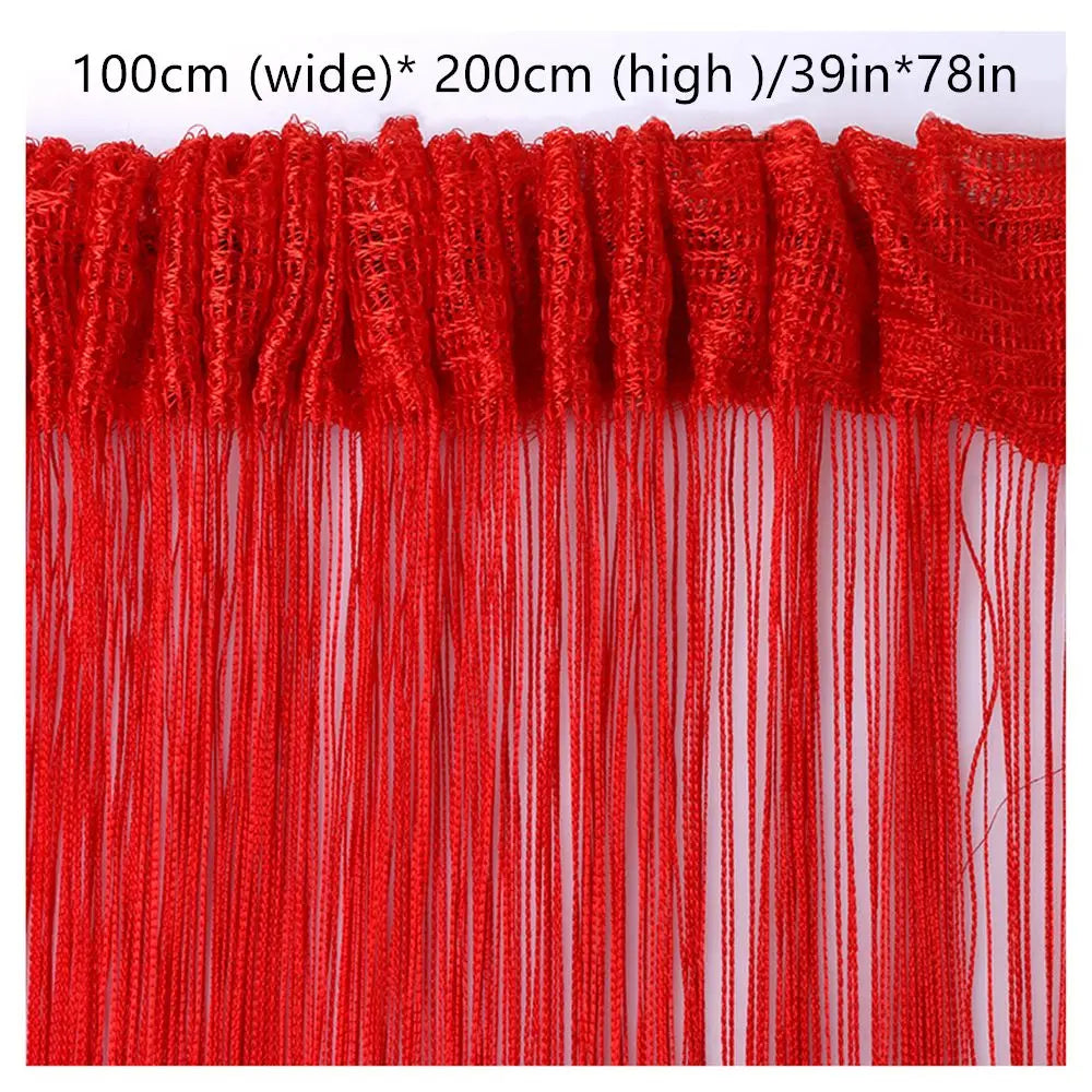 Red beaded thread curtain measuring 100cm wide by 200cm high