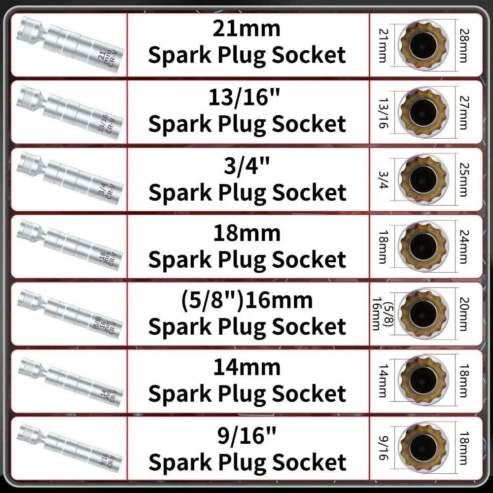 Universal Joint Spark Plug Socket Set with Magnetic Thin Wall Design