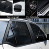 Carbon fiber vinyl wrap film applied to a car window, showing external and internal installation views.