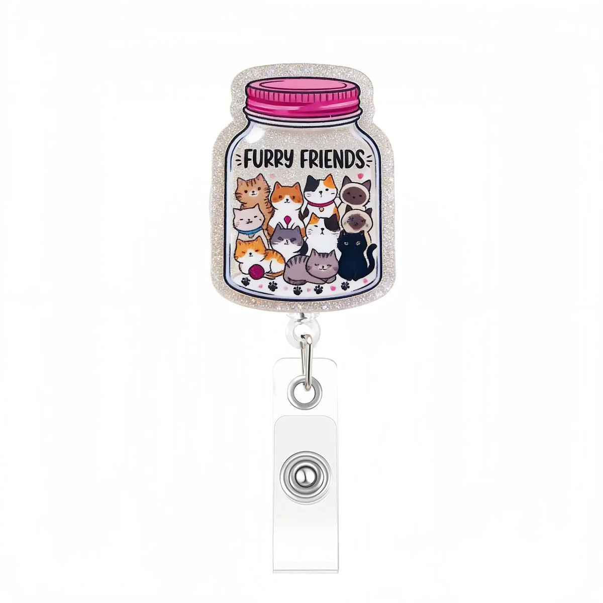 Cute Cat Acrylic ID Badge Reel with Retractable Clip
