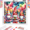 Kit de peinture de diamants avec trois figurines de gnomes de Noël dans un paysage hivernal festif