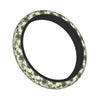 A black steering wheel cover with a camouflage pattern.