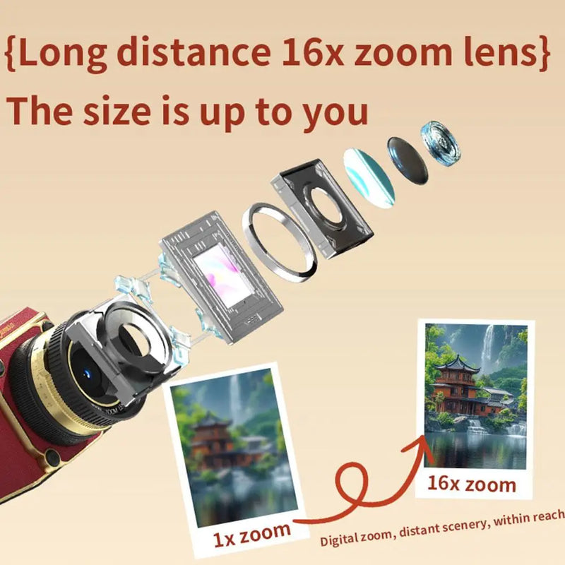 Retro-Inspired Digital Camera with 16x Digital Zoom