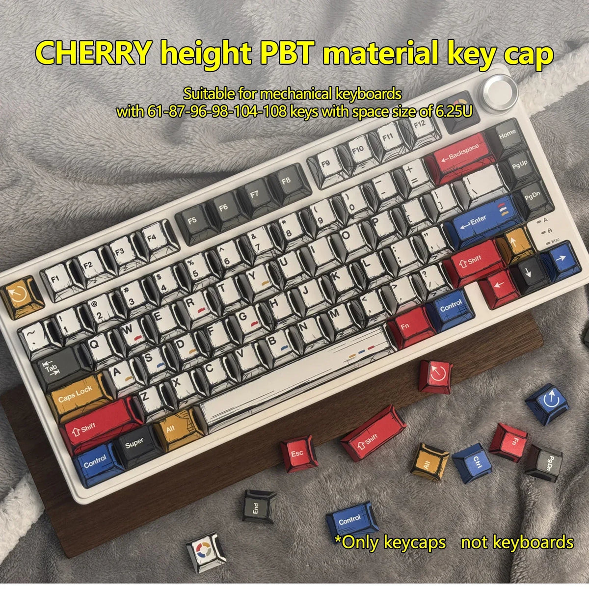 Comic Style Colorful Keycap Set – 136 Keys, Classic Minimalist Design