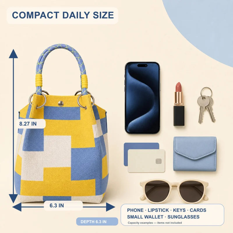 Mini Knitted Colorblock Bucket Bag with Detachable Handle