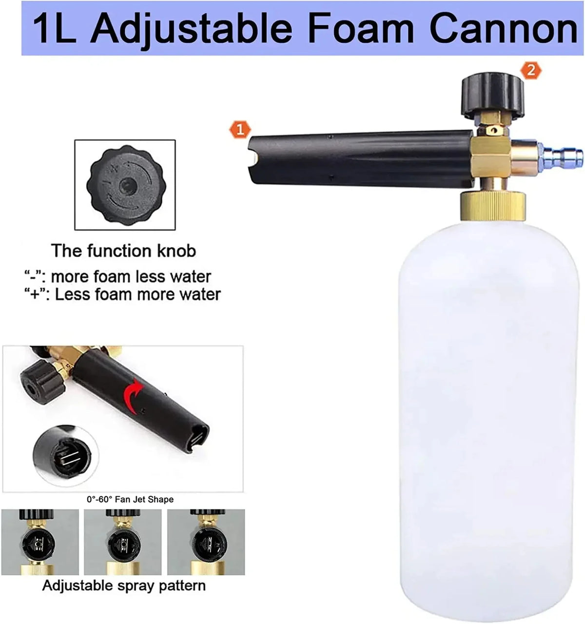 1L High-Pressure Car Wash Foam Gun with Adjustable Nozzle