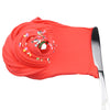 A bright red DIY slime product with colorful sprinkles and a metal spatula shown in a close-up view.
