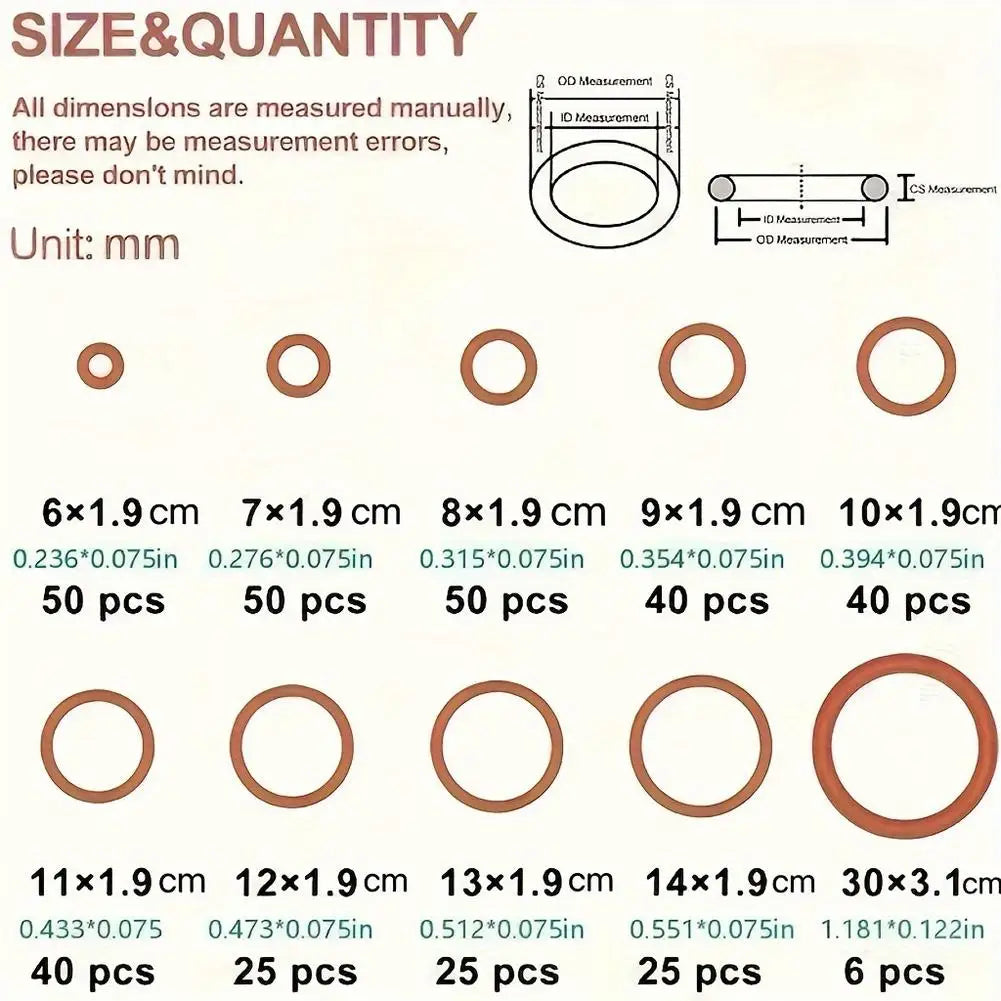 Silicone O-Ring Assortment Kit for Plumbing, Auto Repair, and Sealing Applications