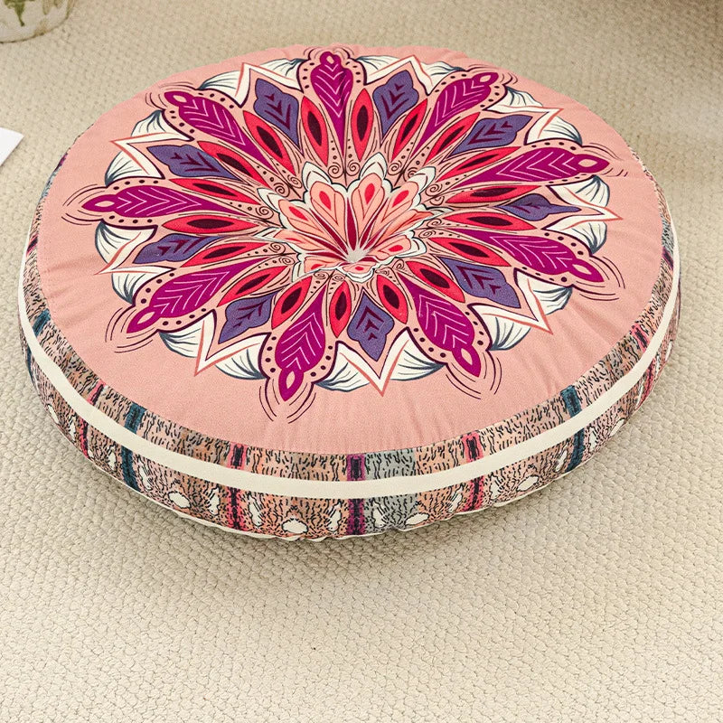 Bohemian Round Floor Cushion with Anti-Slip Base