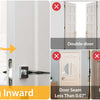 Diagram showing door opening inward, double-door, slat door, door seam, frame size, and door opening outward.