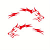A pair of red wolf head decals with fierce expressions for scratch coverage.