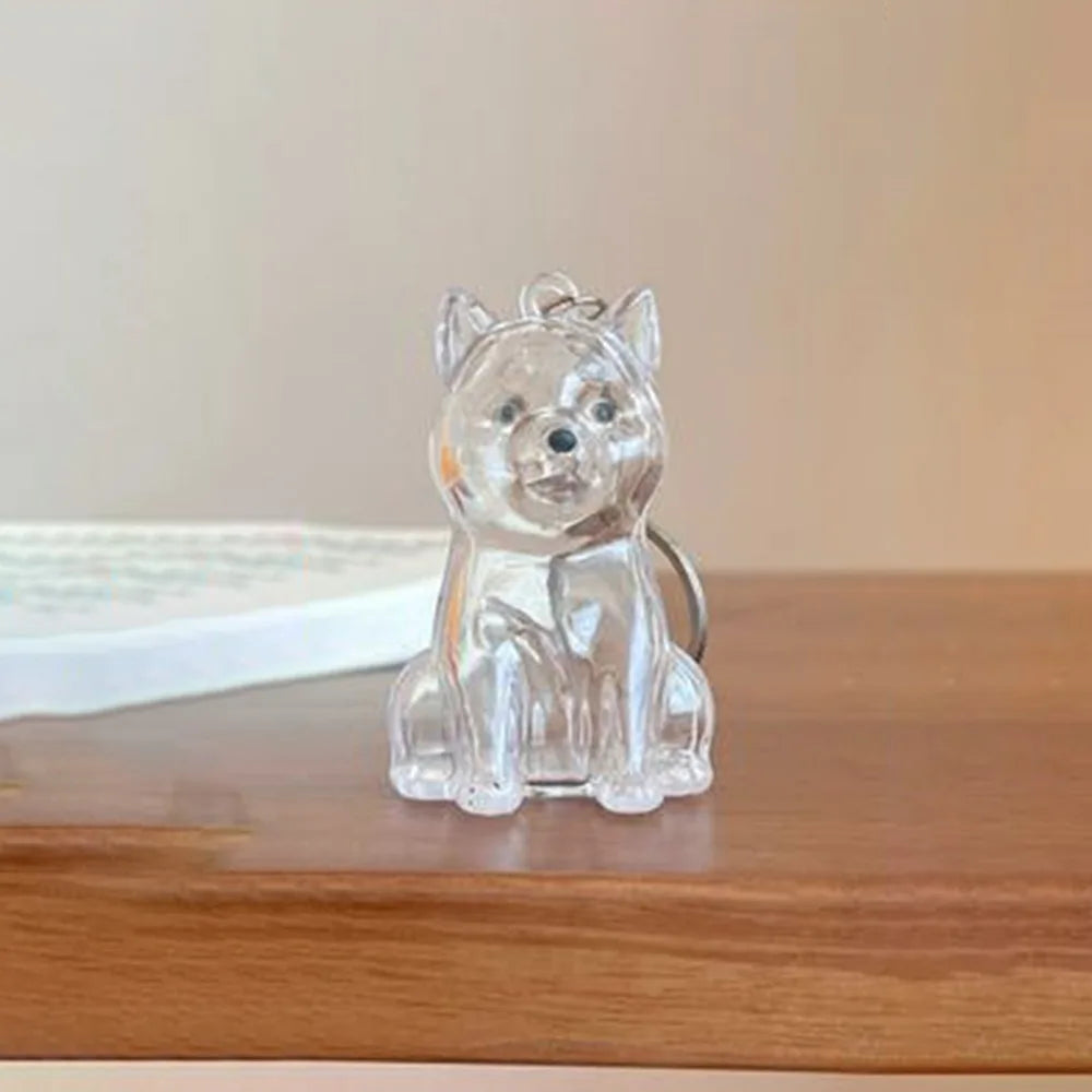 Clear glass keepsake fur storage pendant keychain shaped like a sitting cat