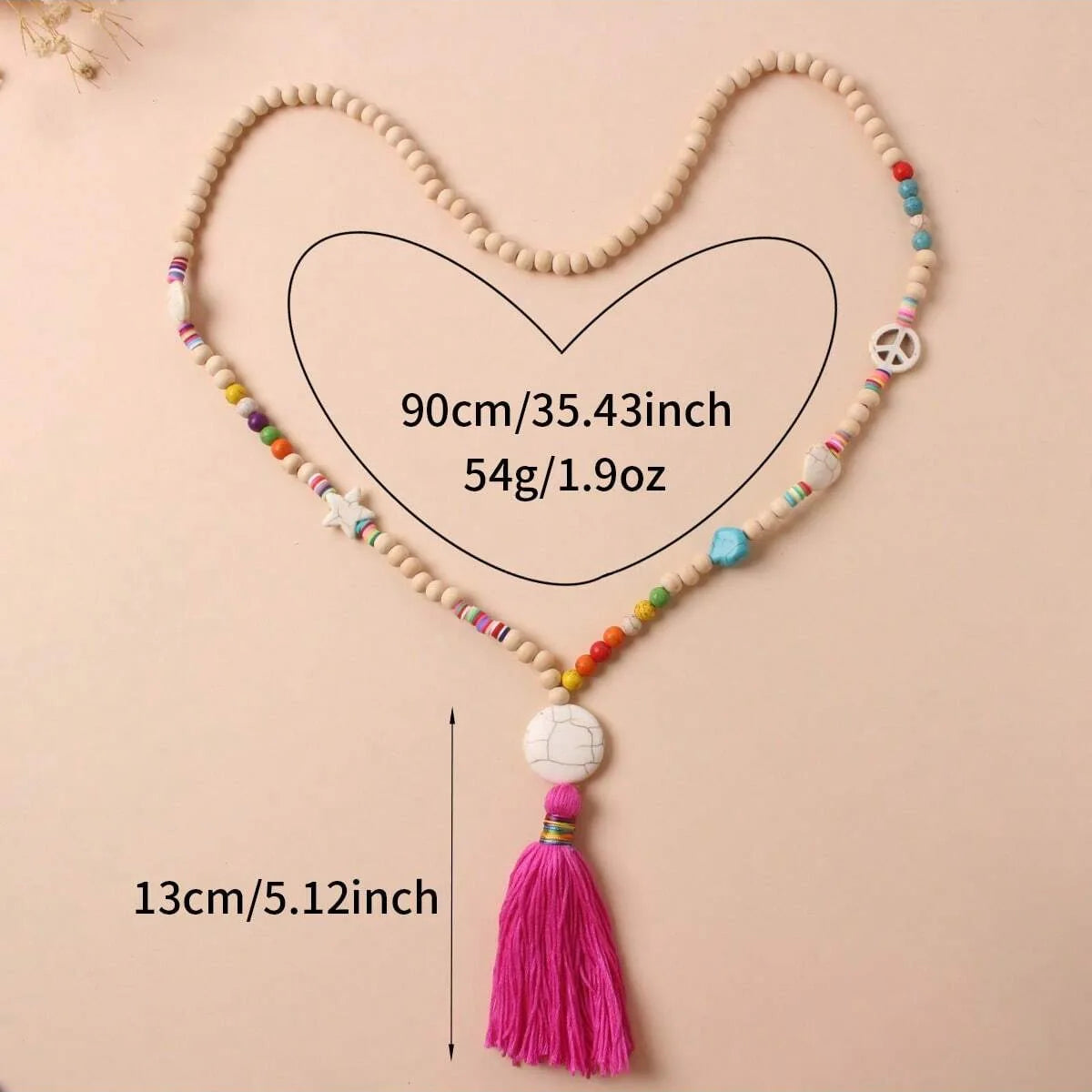 Bohemian Wooden Bead Tassel Necklace
