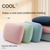 A stack of pastel-colored ice silk neck pillows showing various shades of pink, mint green, and blue.