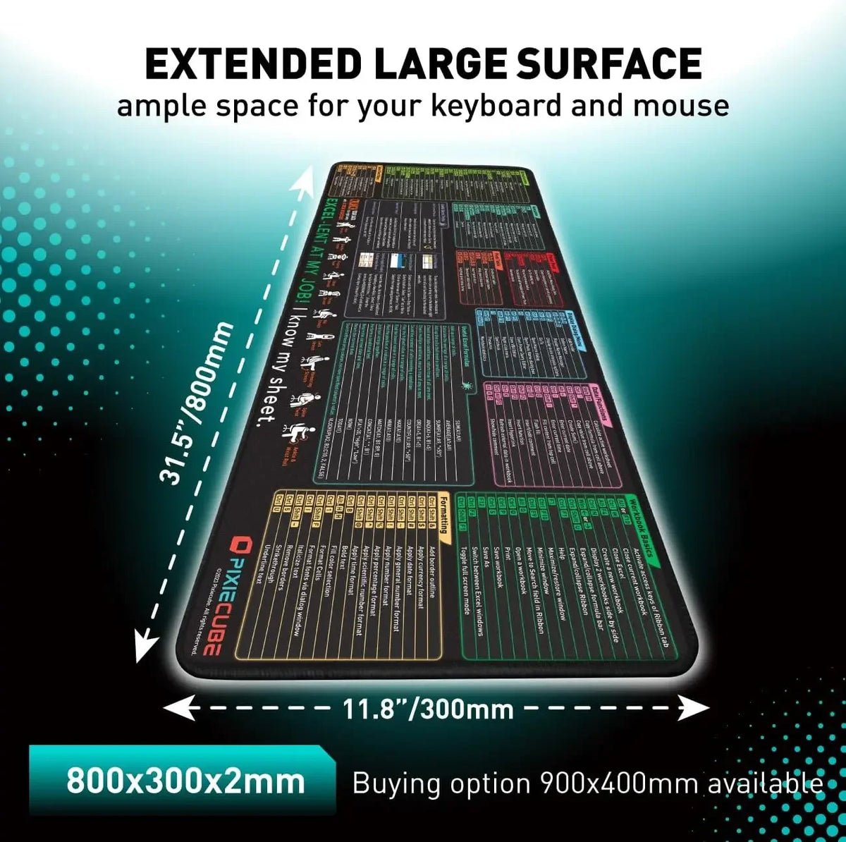 Excel Shortcut Large Mouse Pad with Stitched Edges