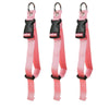 Three pink durable polyester luggage straps with black buckles and metal rings.