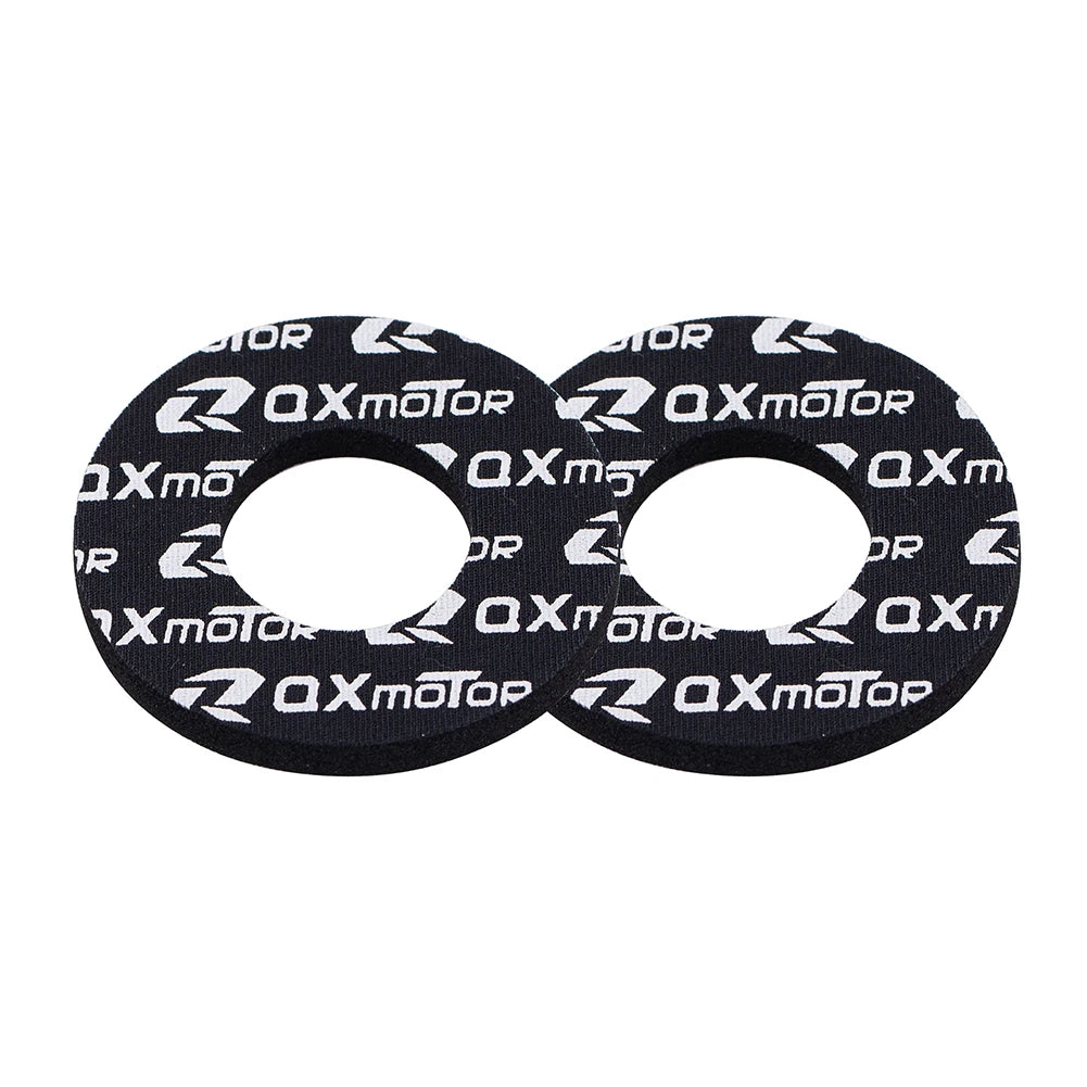 A pair of black universal dirt bike handlebar grips with the OXmotor logo.