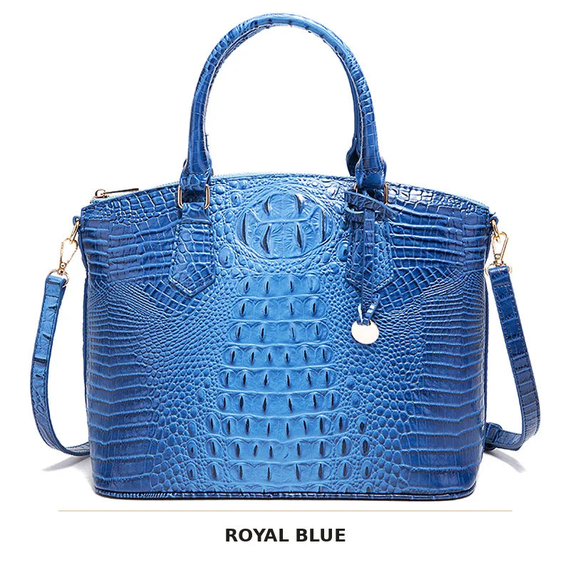 Vintage Croc-Embossed Structured Satchel Handbag