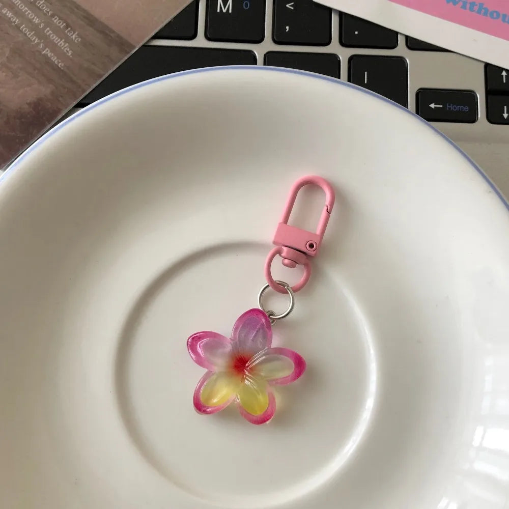Colorful Flower Resin Keychain with Zinc Alloy Clip