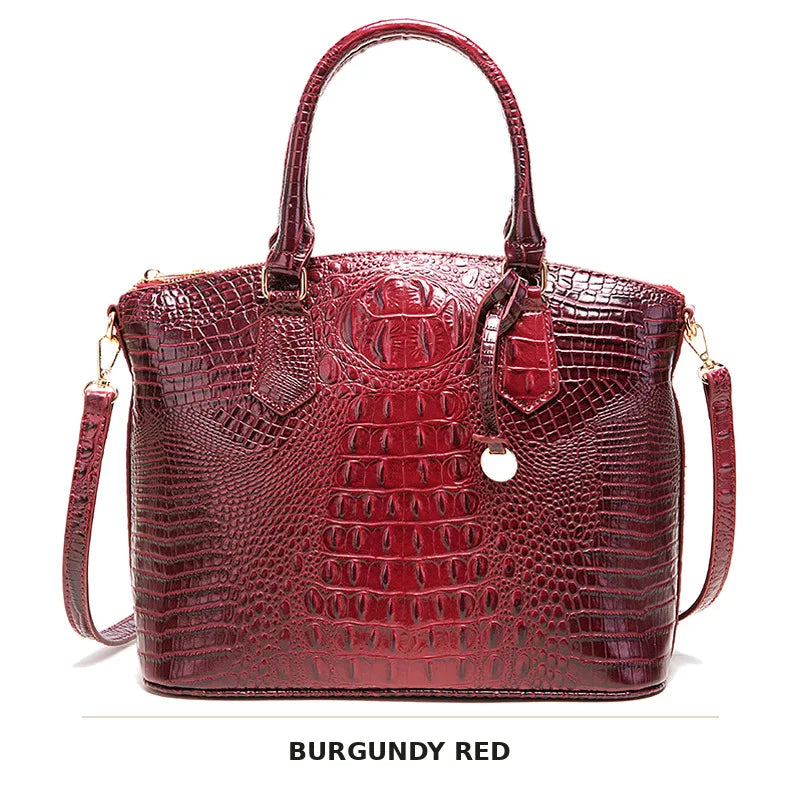 Vintage Croc-Embossed Structured Satchel Handbag