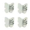 Un juego de ganchos decorativos de mariposa giratoria en metal plateado y plástico blanco.