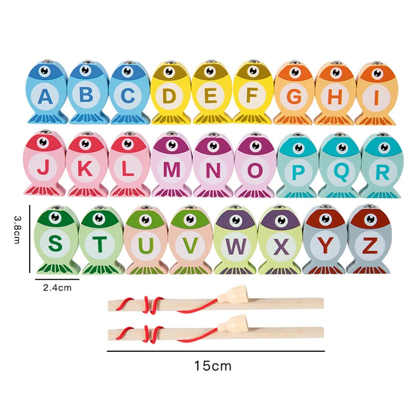 Wooden Alphabet and Number Fishing Game for Kids