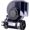 A blue air horn kit with a large horn and mounting bracket is shown.