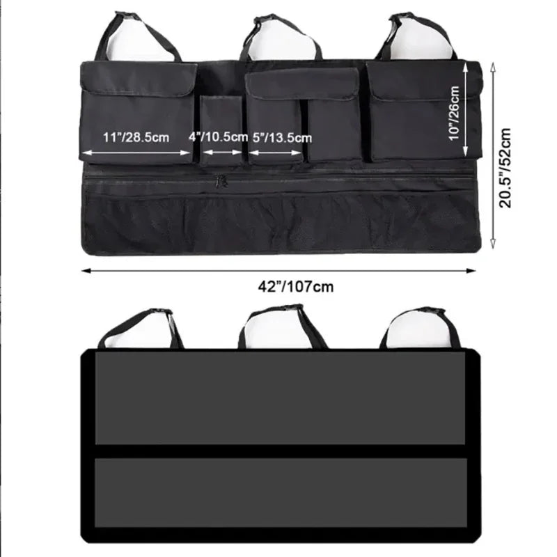 Organisateur de coffre de voiture noir imperméable avec plusieurs poches et sangles