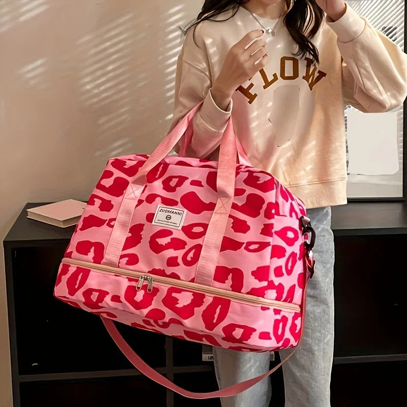 Animal Print Travel Duffle Bag with Shoe Compartment