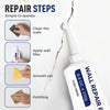 Diagram showing the repair steps for wall filler including cleaning, applying, smoothing, and polishing.
