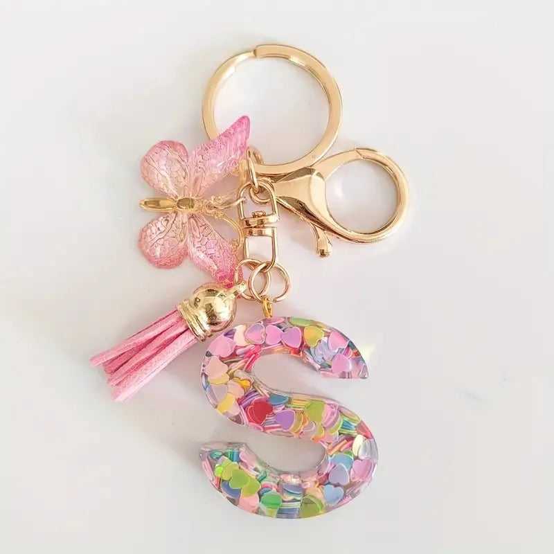 Pink Glitter Butterfly Keychain with Tassel