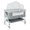 A gray universal baby mosquito net cover designed for bassinets, cribs, and car seats.