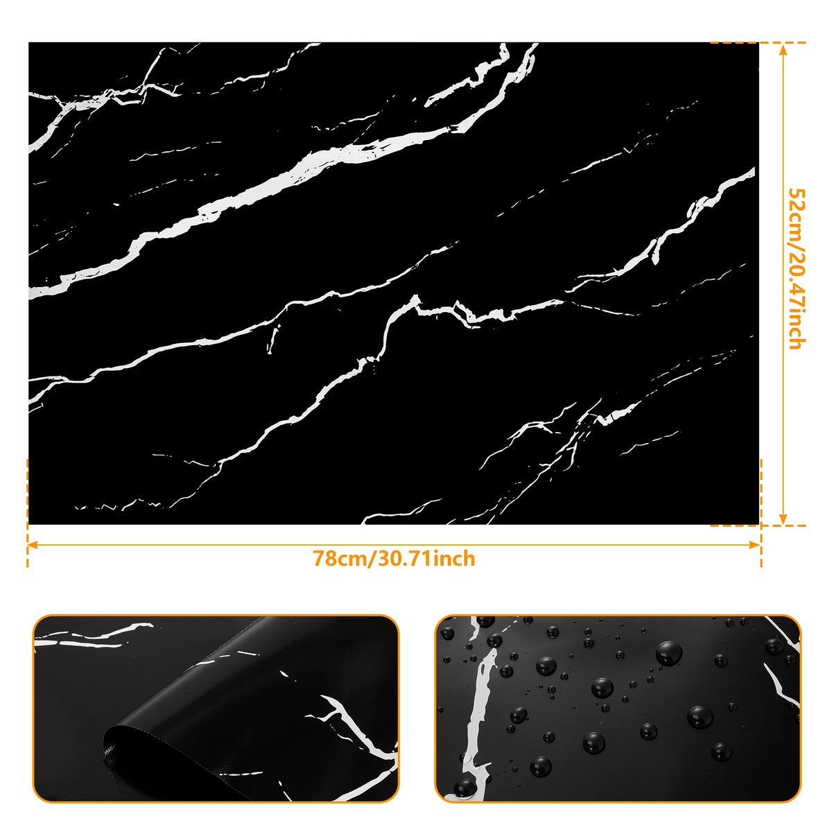 Black marble silicone stove top protector mat showing natural veining and protective dots