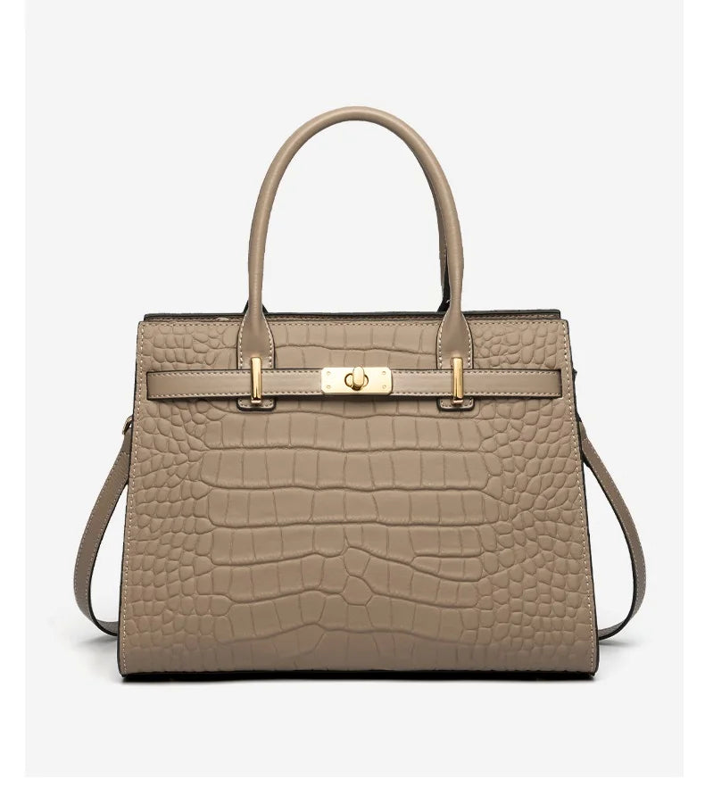 Elegant Genuine Leather Shoulder Bag for Women with Top Handle