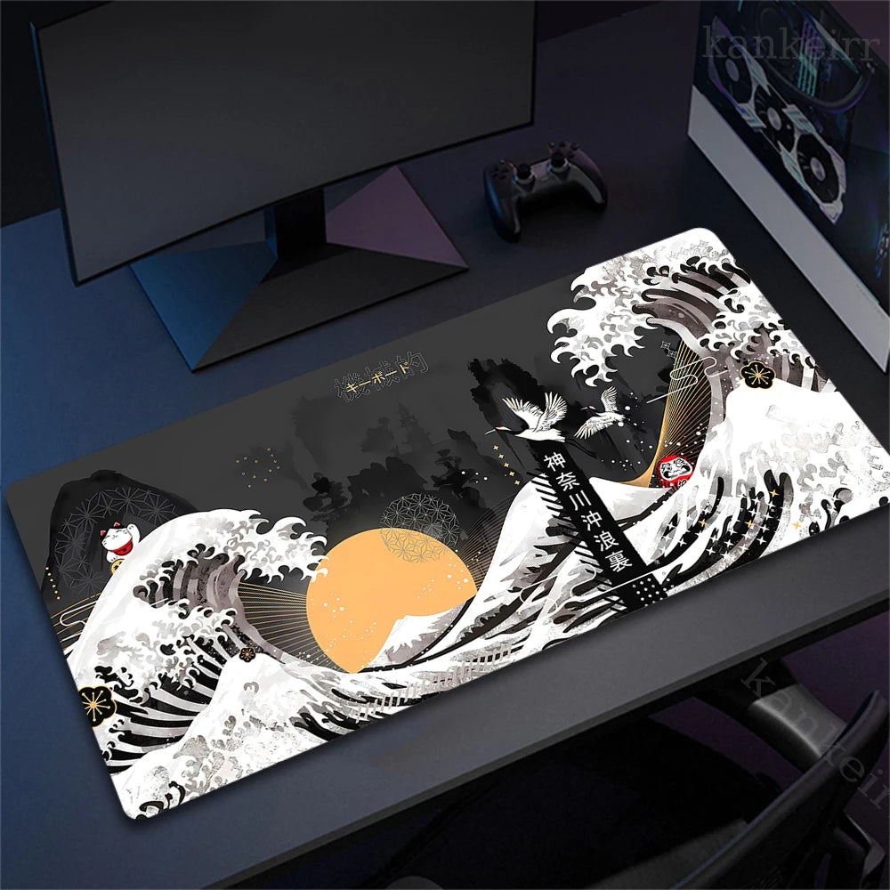 Große Gummidecke mit schwarz-weiigem Wellendesign für Gaming und Büro