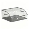 A clear, rectangular hat organizer with a slanted lid and a tray for storing baseball caps.