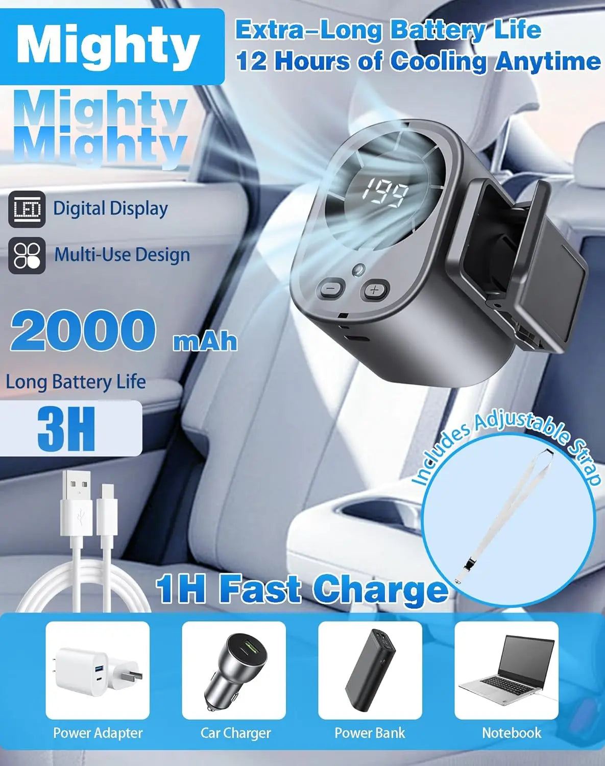 360° Drehender Auto- & Outdoor-Persönlicher Ventilator