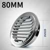 Stainless steel round ventilation grille with 80mm diameter shown in a close-up view.