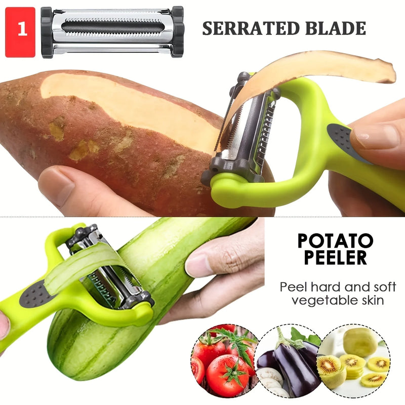 Pelador, Cuchillo de Pelar y Rallador 3 en 1 de Acero Inoxidable